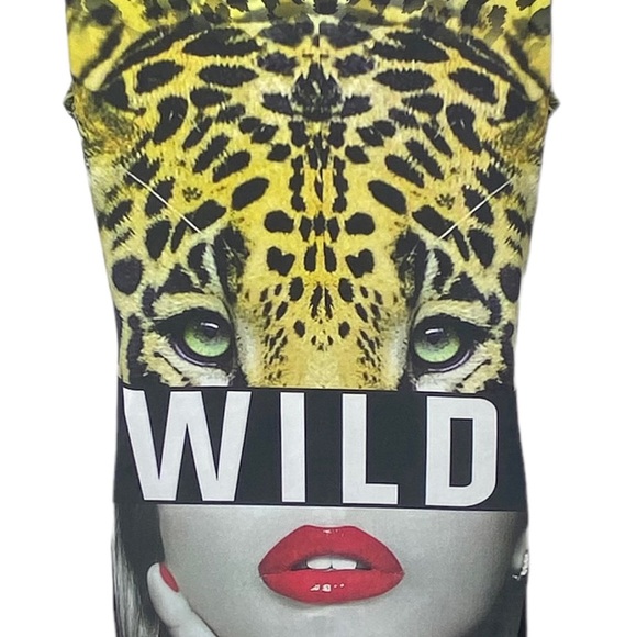 Blush Women's Cheetah Leopard WILD Dress 1X Yellow Black Red White Sleeveless - Picture 3 of 8